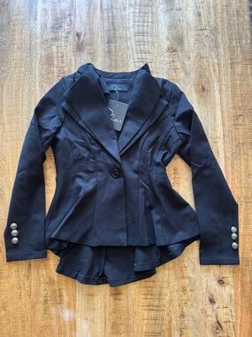 nOir high low Victorian coattails Structured Peplum Blazer with Silver Buttons